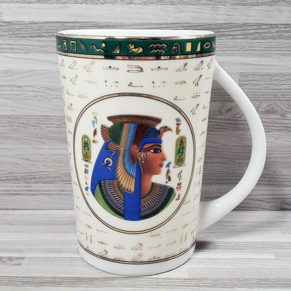 Fathy Mahmoud FM Fine Egyptian 10 oz. Coffee Mug Cup Beige Green White Gold - Picture 11 of 11